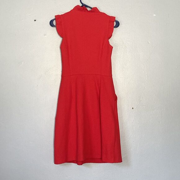 Anthropologie Tabitha Dress Size 2 Cherie Red Ruffle Cap Sleeve Pockets Preppy - Picture 3 of 7